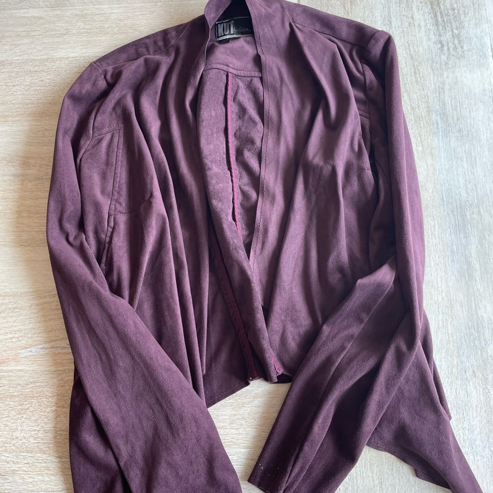 Kut from the Kloth Faux Suede Draped Burgundy Jacket
